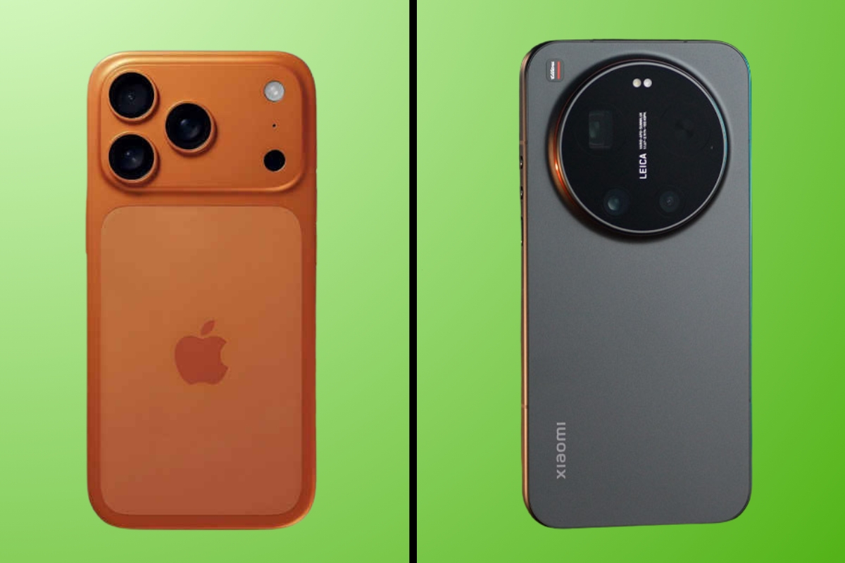 iPhone 17 Pro Max i Xiaomi 17 Ultra na zelenoj pozadini